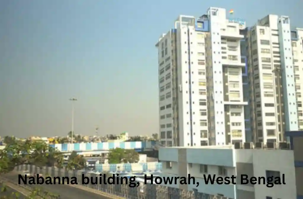 Professional image of Nabanna building in Howrah, West Bengal, with clear sky and modern architecture